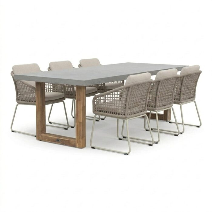 BUITEN living Lausanne/Tulum Almond Beige dining tuinset | 6 personen | polystone + touw | 250cm