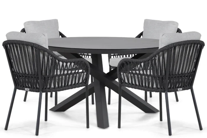 Coco Puerto/Livorno 125 cm dining tuinset 5-delig - Grijs-antraciet