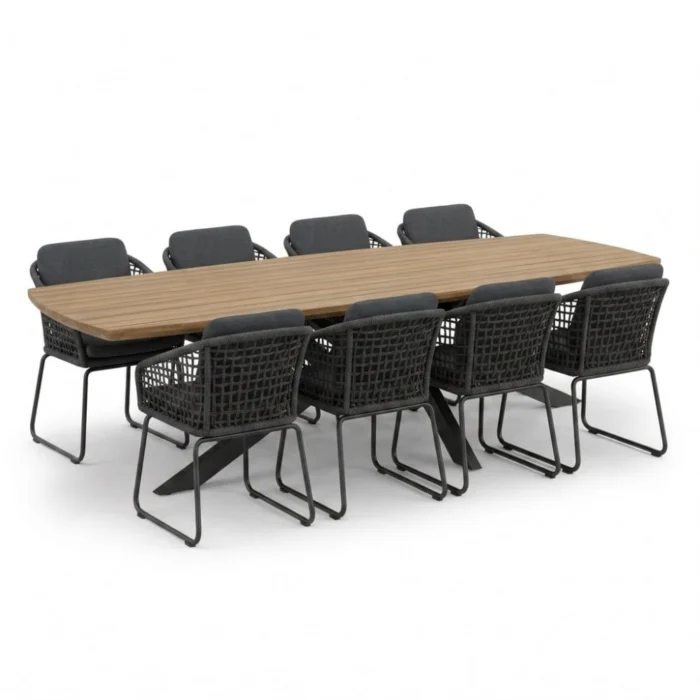 LUX outdoor living Salo/Tulum Lava Grey dining tuinset | 8 personen | hardhout + touw | 280cm Deens - Grijs