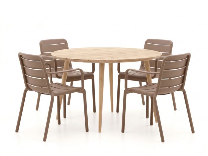 Forza Furniture Forza Narni/ROUGH-K ø 115cm dining tuinset 5-delig stapelbaar Laagste prijsgarantie!