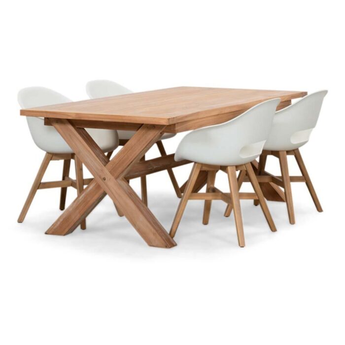 BUITEN living Riga/Karlstad wit dining tuinset | 4 personen | teakhout + kunststof | 200cm