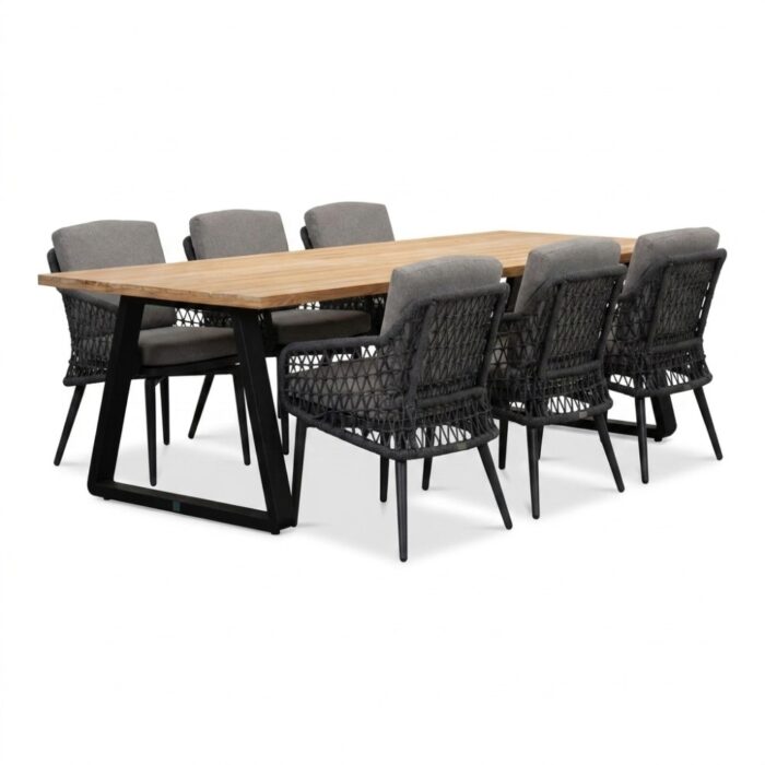 BUITEN living Elena/Vedra antraciet dining tuinset | 6 personen | teakhout + touw | 240cm