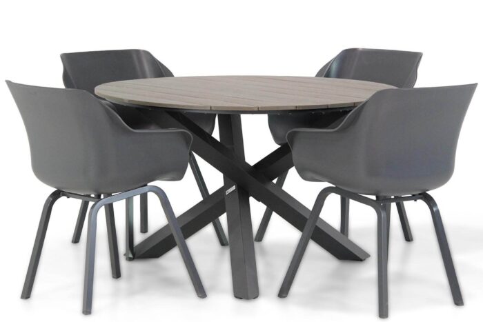 Hartman Sophie element/Ancona 125 cm rond dining tuinset 5-delig – Grijs-antraciet