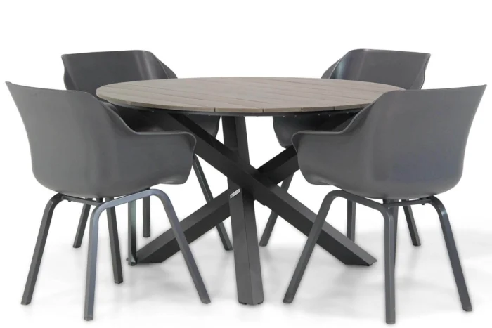 Hartman Sophie element/Ancona 125 cm rond dining tuinset 5-delig - Grijs-antraciet