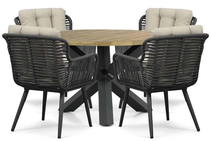 Coco Custa/Rockville 120 cm dining tuinset 5-delig – Grijs-antraciet
