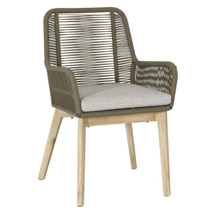 BUITEN living Padua dining tuinstoel | touw + hardhout | olijfgroen