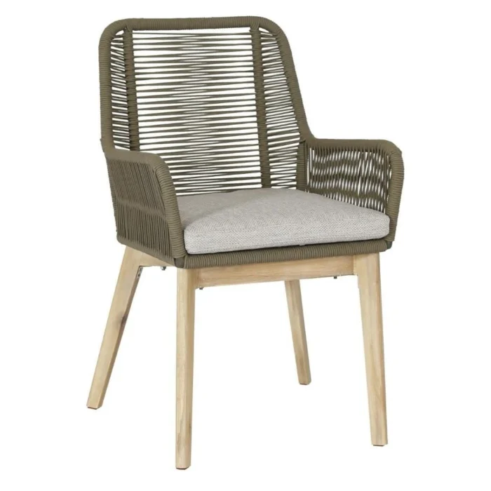 BUITEN living Padua dining tuinstoel | touw + hardhout | olijfgroen