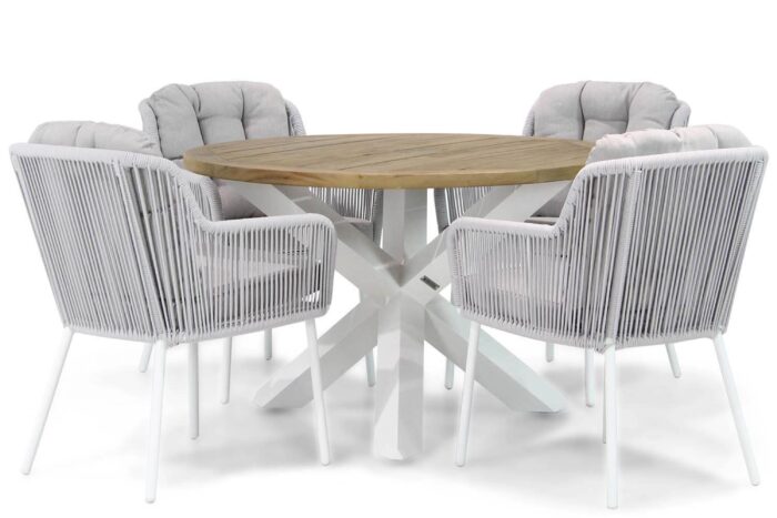 Santika Furniture Tendenza/Wellington 120 cm rond dining tuinset 5-delig – Wit