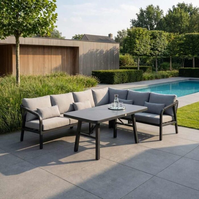 LUX outdoor living Attica dining loungeset 6 personen | aluminium + touw | antraciet | 4-delig 265x204cm