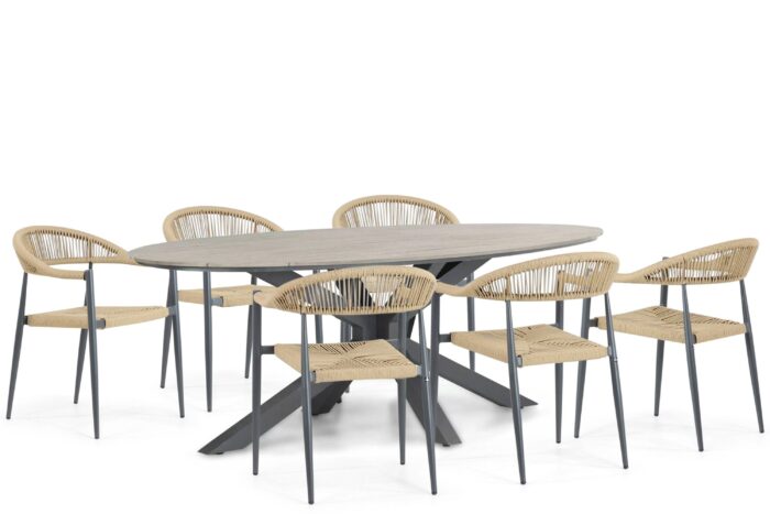 De Laan Projects Laan Granada/Matara 220 cm dining tuinset 7-delig – Taupe-naturel-bruin