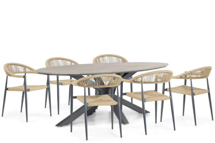 De Laan Projects Laan Granada/Matara 220 cm dining tuinset 7-delig - Taupe-naturel-bruin