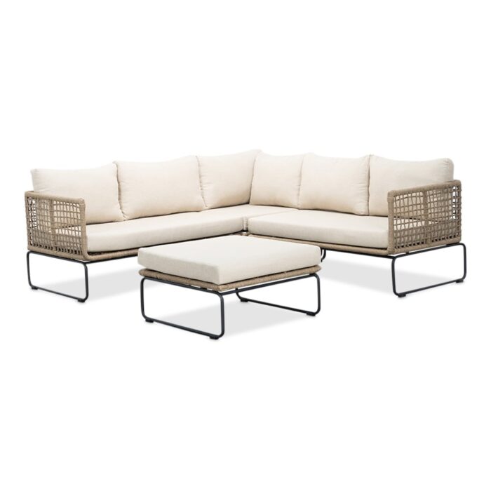 BUITEN living Tulum hoek loungeset 5 personen | rvs + touw | Sahara Dust | 4-delig 211x211cm – Taupe – Naturel – Bruin
