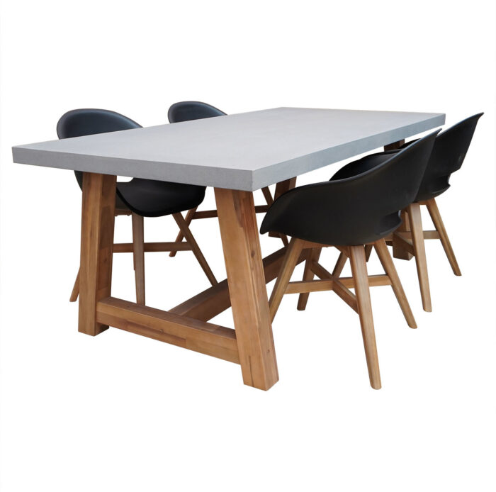 BUITEN living Veltis/Karlstad zwart dining tuinset | 4 personen | betonlook + kunststof | 200cm – Betonlook, Zwart