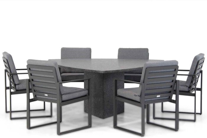 Santika Furniture Zaga/Graniet triangel 170 cm dining tuinset 7-delig – Grijs-antraciet