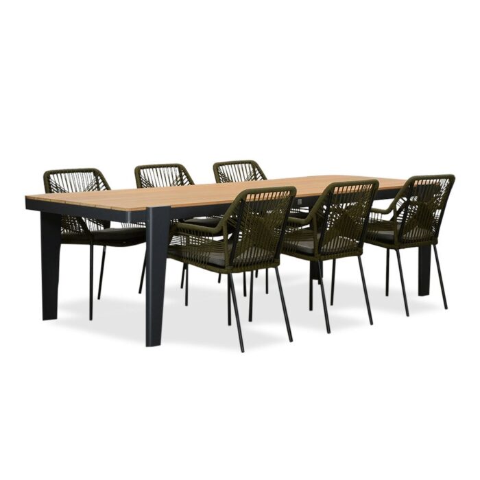 LUX outdoor living Vigo/Seville olijfgroen dining tuinset | 6 personen | teakhout + aluminium | 260cm