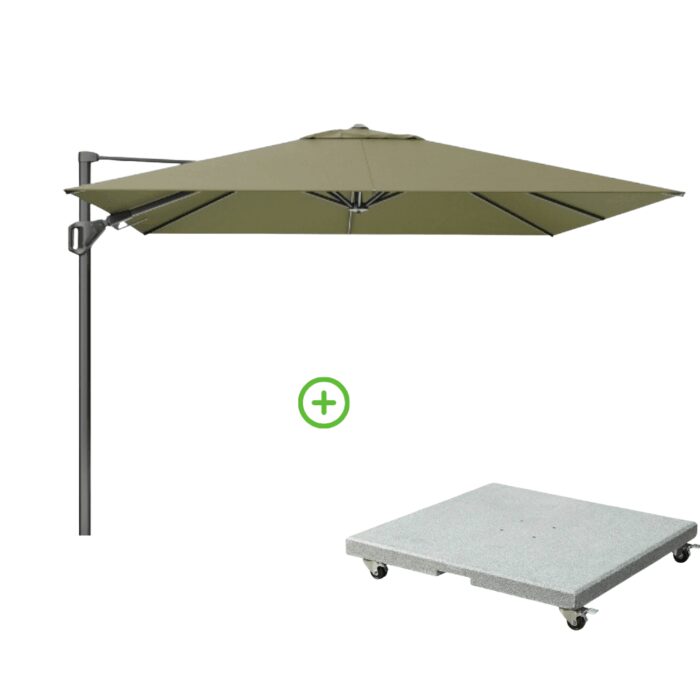 Platinum Challenger T² zweefparasol premium doek | 300x300cm met Rocca parasolvoet 90kg | Lush Green – Groen
