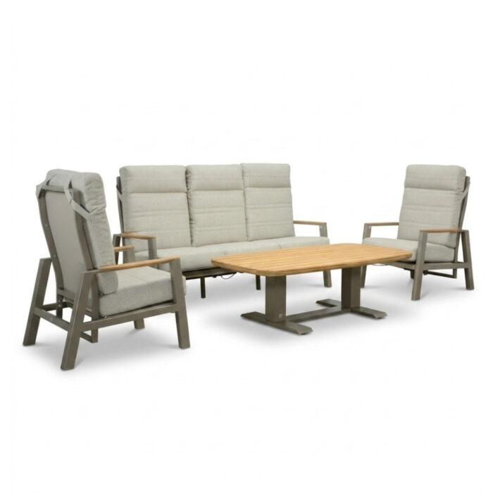 LUX outdoor living Brighton stoel-bank loungeset verstelbaar 5 personen | aluminium + teak | beige | 4-delig
