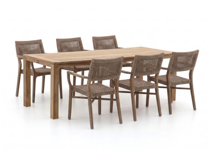 ROUGH Furniture ROUGH-L Rope/ROUGH-S 220cm dining tuinset 7-delig stapelbaar Laagste prijsgarantie! – Bruin