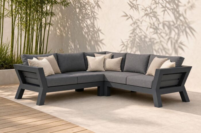 Santika Furniture Yovita hoek loungeset 3-delig – Grijs-antraciet