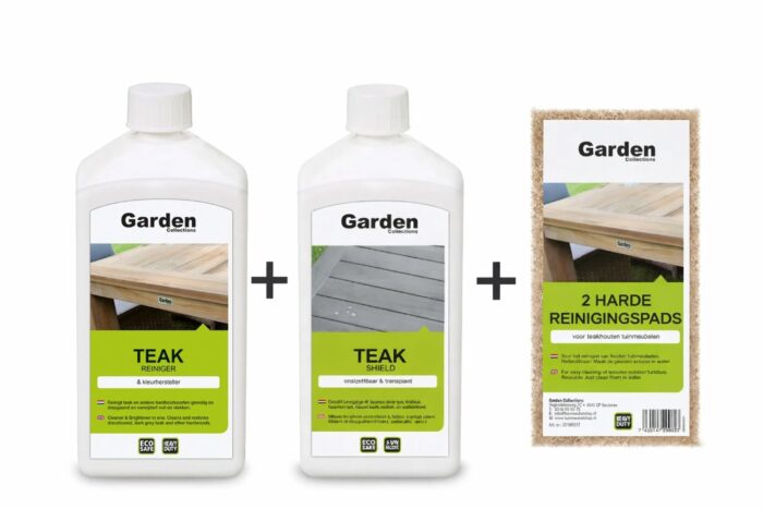 Garden Collections Teak Onderhoudsset Cleaner & Shield (incl. gratis harde pads) – Transparant