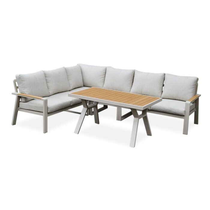 LUX outdoor living Lola dining loungeset 6 personen | aluminium + polywood | beige | 3-delig 288x220cm