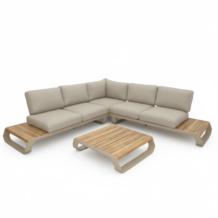LUX outdoor living Palm Springs hoek loungeset 5 personen | aluminium + hardhout | beige | 3-delig 267x267cm