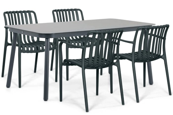 Domani Furniture Alba/Tavano 160×90 cm dining tuinset 5-delig – Grijs-antraciet