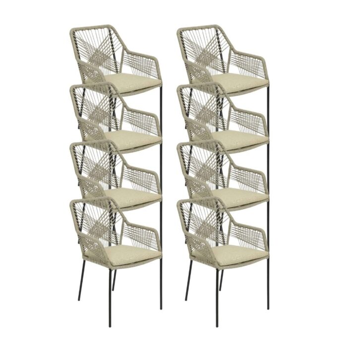 BUITEN living Seville dining tuinstoel set van 8 | touw + staal | zand