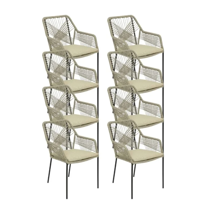 BUITEN living Seville dining tuinstoel set van 8 | touw + staal | zand