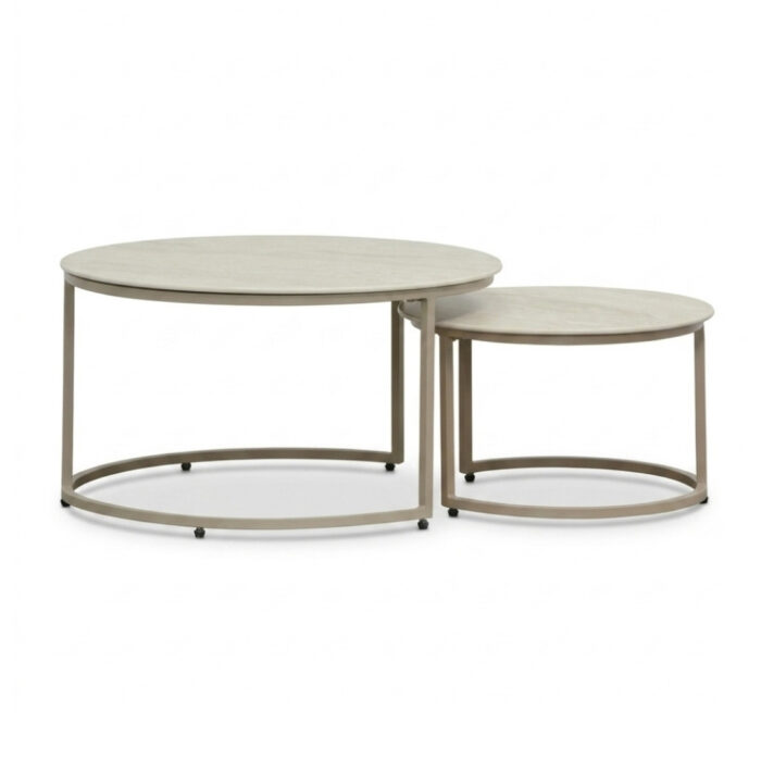BUITEN living Aurora koffietafel set van 2 | sintered stone + aluminium | Marble Latte