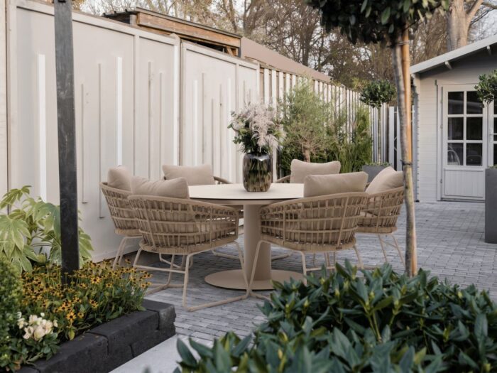 Intenso Furniture Trofarello/La Fonte ø150cm dining tuinset 7-delig – Bruin