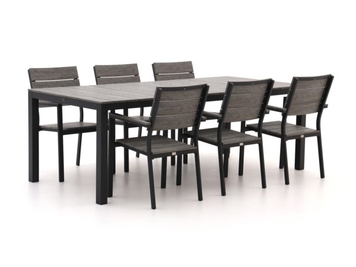 Bellagio tuinmeubelen Fidenza 220cm dining tuinset 7-delig stapelbaar – Zwart