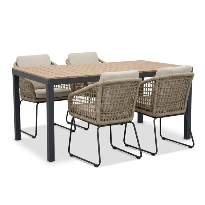 LUX outdoor living Oxford/Tulum Sahara Dust dining tuinset | 4 personen | aluminium + touw | 160cm – Naturel
