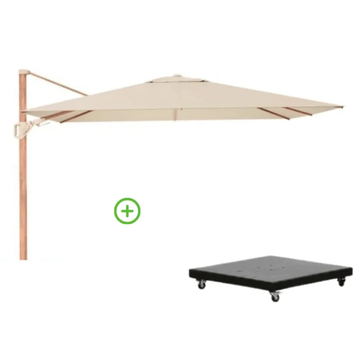 Platinum Challenger T² zweefparasol premium doek | 260x350cm met Monza parasolvoet 90kg | Champagne/Teak look - Taupe - Naturel - Bruin, Natural Teak