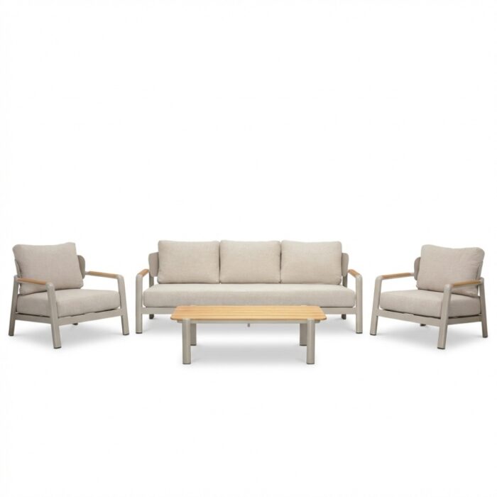 LUX outdoor living Marbella stoel-bank loungeset 5 personen | aluminium + teak | beige | 4-delig