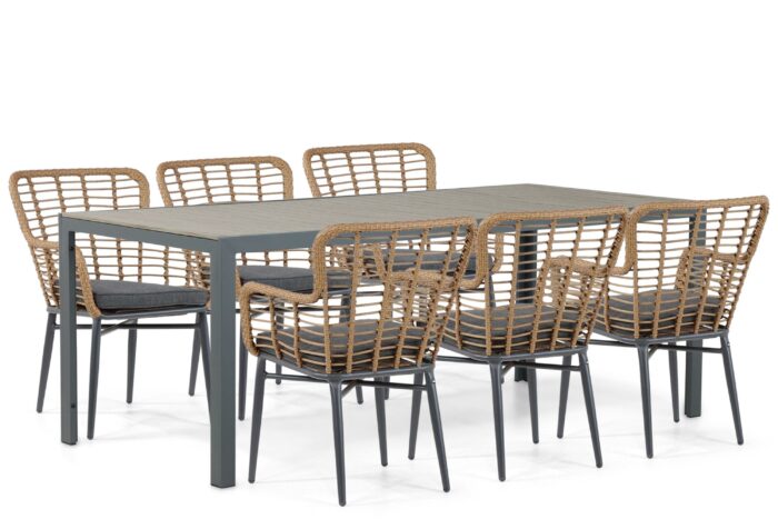 De Laan Projects Laan Toledo/Solare 200 cm dining tuinset 7-delig – Taupe-naturel-bruin