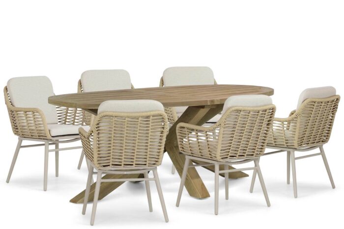 Coco Antoni/Boston 240 cm dining tuinset 7-delig – Taupe-naturel-bruin