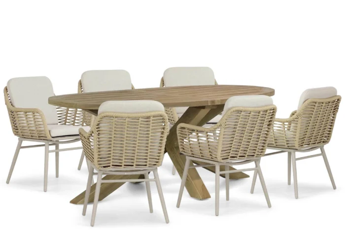 Coco Antoni/Boston 240 cm dining tuinset 7-delig - Taupe-naturel-bruin