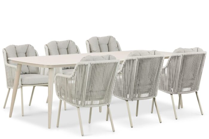 Santika Furniture Nanda/Vienna 240 cm dining tuinset 7-delig – Taupe-naturel-bruin