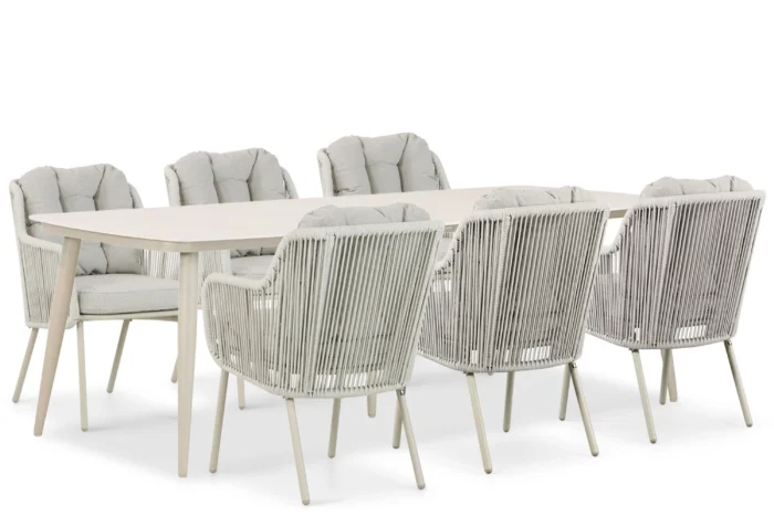 Santika Furniture Nanda/Vienna 240 cm dining tuinset 7-delig - Taupe-naturel-bruin