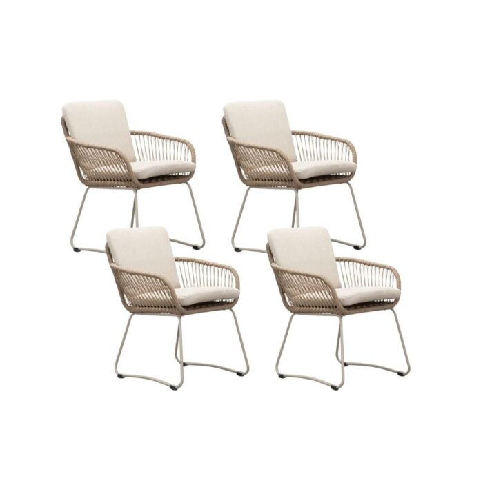 BUITEN living Harper dining tuinstoel set van 4 | touw + RVS | Sandstone – Zand