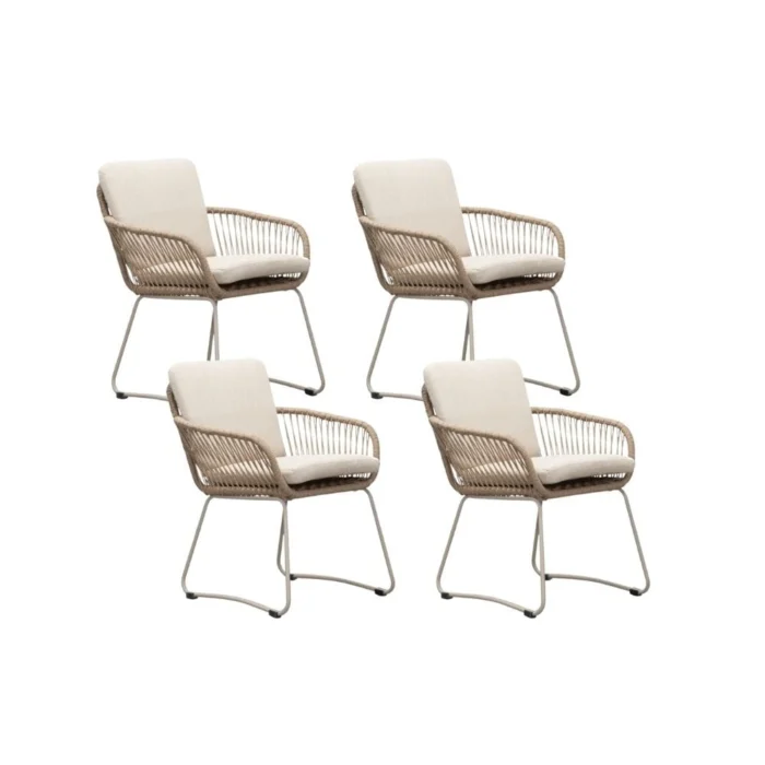 BUITEN living Harper dining tuinstoel set van 4 | touw + RVS | Sandstone - Zand