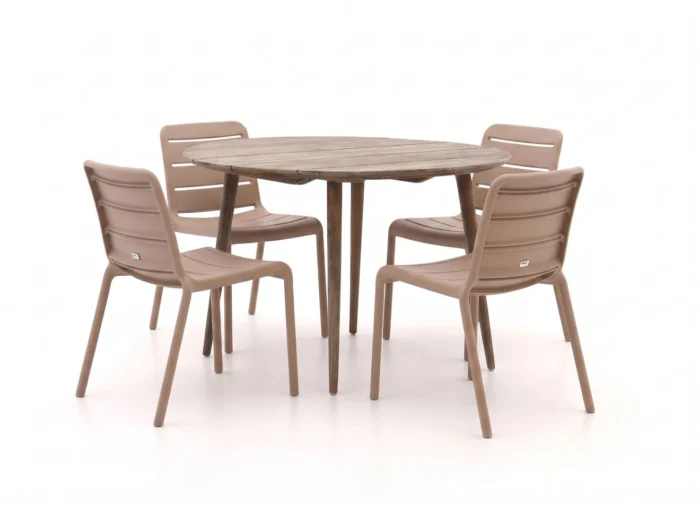 Forza Furniture Narni/ROUGH-K ø115cm dining tuinset 5-delig stapelbaar