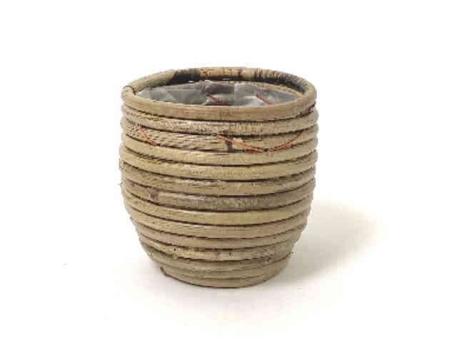 Van der leeden Rotan Ronde Mand Stripe diameter 7 cm bloempot – grijs