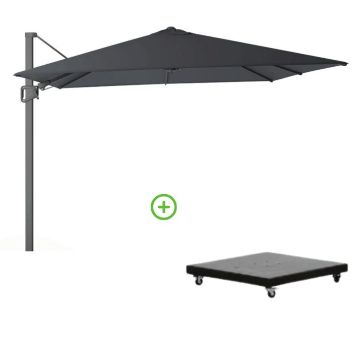 Platinum Milano T² zweefparasol | 300x300cm met Monza parasolvoet 90kg | antraciet
