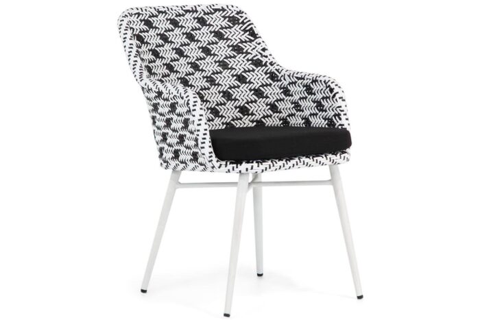 Lifestyle Crossway dining tuinstoel met wit onderstel – Zwart-wit