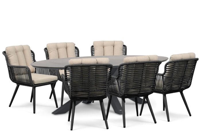 Coco Custa/Lunea 240×120 cm dining tuinset 7-delig – Grijs-antraciet