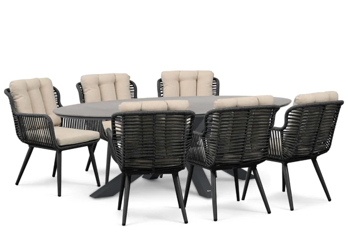 Coco Custa/Lunea 240x120 cm dining tuinset 7-delig - Grijs-antraciet