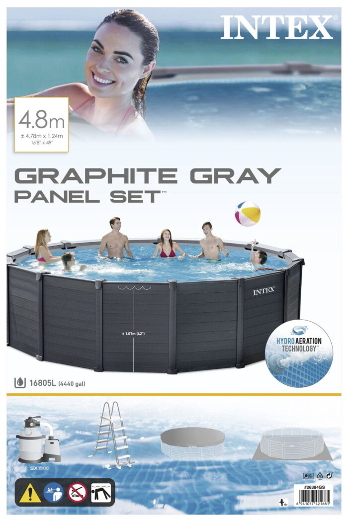 Intex Opzetzwembad Zwembadset 4.78m x 1.24m graphite gray panel