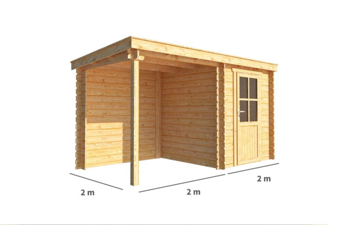 Warentuin collection Blokhut, tuinhuisje met overkapping Els-Evi 400 cm bij 200 cm diep lessenaarsdak II – bruin